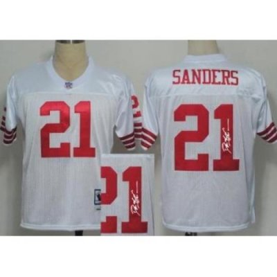 San Francisco 49ers 21 Deion Sanders White Throwback M&N Signed NFL Jerseys