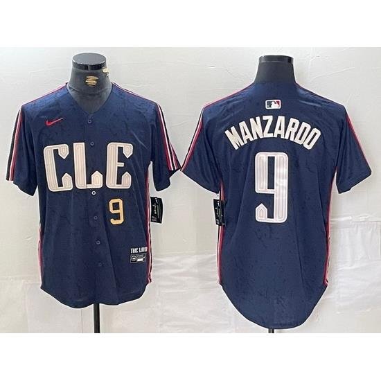 Men Cleveland Guardians 9 Kyle Manzardo Navy 2024 City Connect Limited Stitched Baseball Jersey 3