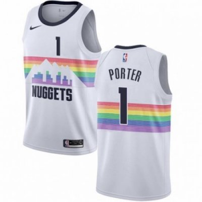 Mens Nike Denver Nuggets 1 Michael Porter Swingman White NBA Jersey City Edition