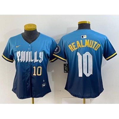 Women Philadelphia Phillies 10 J T  Realmuto Blue 2024 City Connect Limited Stitched Baseball Jersey 5