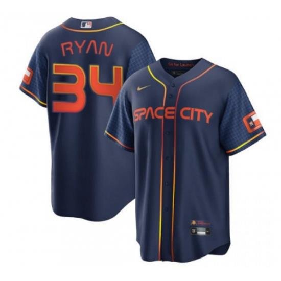 Men Houston Astros 34 Nolan Ryan 2022 Navy City Connect Cool Base Stitched jersey