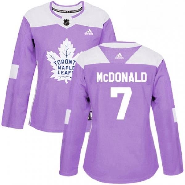 Womens Adidas Toronto Maple Leafs 7 Lanny McDonald Authentic Purple Fights Cancer Practice NHL Jersey