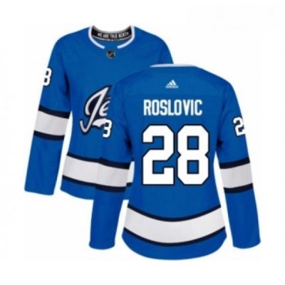 Womens Adidas Winnipeg Jets 28 Jack Roslovic Authentic Blue Alternate NHL Jersey