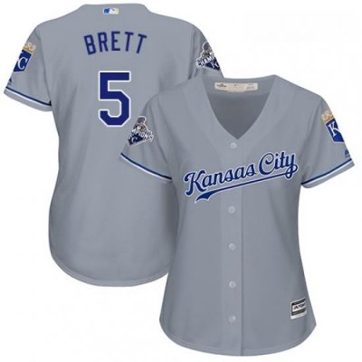 Womens Majestic Kansas City Royals 5 George Brett Replica Grey Road Cool Base MLB Jersey