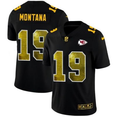 Kansas City Chiefs 19 Joe Montana Men Black Nike Golden Sequin Vapor Limited NFL Jersey