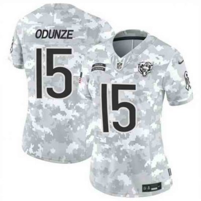 Women Chicago Bears 15 Rome Odunze 2024 F U S E Arctic Camo Salute To Service Limited Stitched Football Jersey