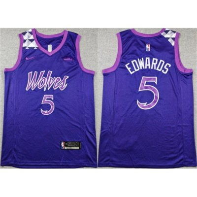 Men Minnesota Timberwolves 5 Anthony Edwards Purple Stitched Jersey