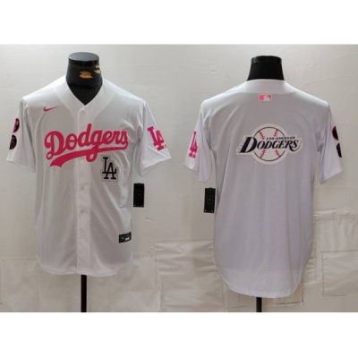 Men Los Angeles Dodgers Team Big Logo White Pink Vin  26 Kobe Patch Stitched Baseball JerseyS 9