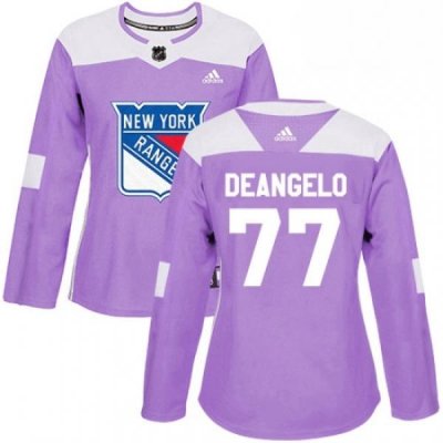 Womens Adidas New York Rangers 77 Anthony DeAngelo Authentic Purple Fights Cancer Practice NHL Jersey