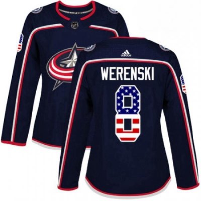 Womens Adidas Columbus Blue Jackets 8 Zach Werenski Authentic Navy Blue USA Flag Fashion NHL Jersey