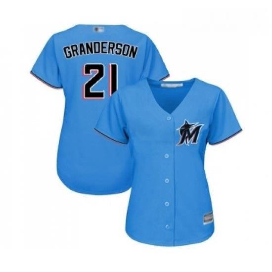 Womens Miami Marlins 21 Curtis Granderson Replica Blue Alternate 1 Cool Base Baseball Jersey