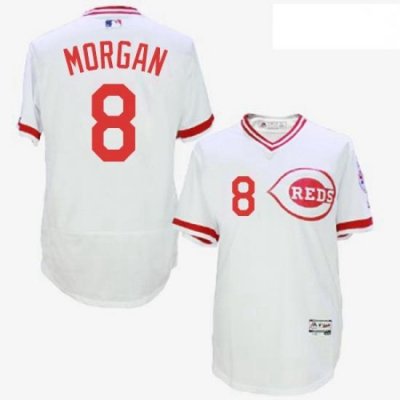 Mens Majestic Cincinnati Reds 8 Joe Morgan White Flexbase Authentic Collection Cooperstown MLB Jersey