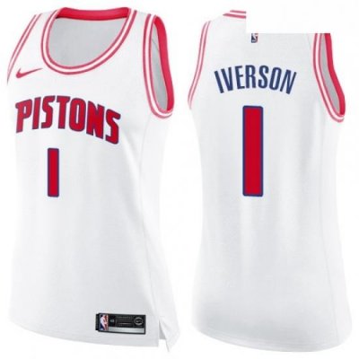 Womens Nike Detroit Pistons 1 Allen Iverson Swingman WhitePink Fashion NBA Jersey