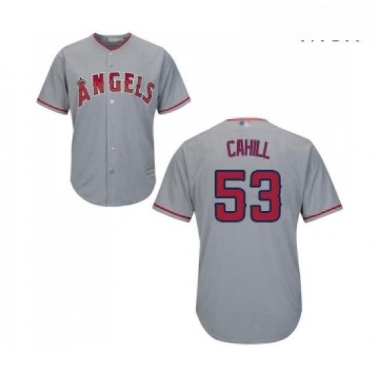 Mens Los Angeles Angels of Anaheim 53 Trevor Cahill Replica Grey Road Cool Base Baseball Jersey