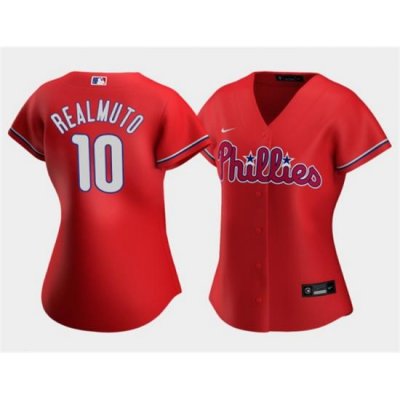 Women Philadelphia Phillies 10 J T  Realmuto Red Stitched Baseball Jersey