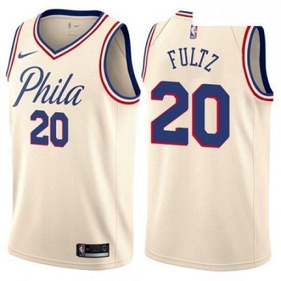 Mens Nike Philadelphia 76ers 20 Markelle Fultz Swingman Cream NBA Jersey City Edition