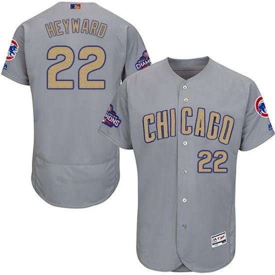 Mens Majestic Chicago Cubs 22 Jason Heyward Authentic Gray 2017 Gold Champion Flex Base MLB Jersey