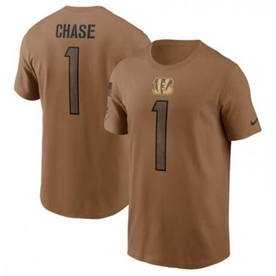 Men Cincinnati Bengals 1 Ja 27Marr Chase 2023 Brown Salute To Service Name Number T Shirt