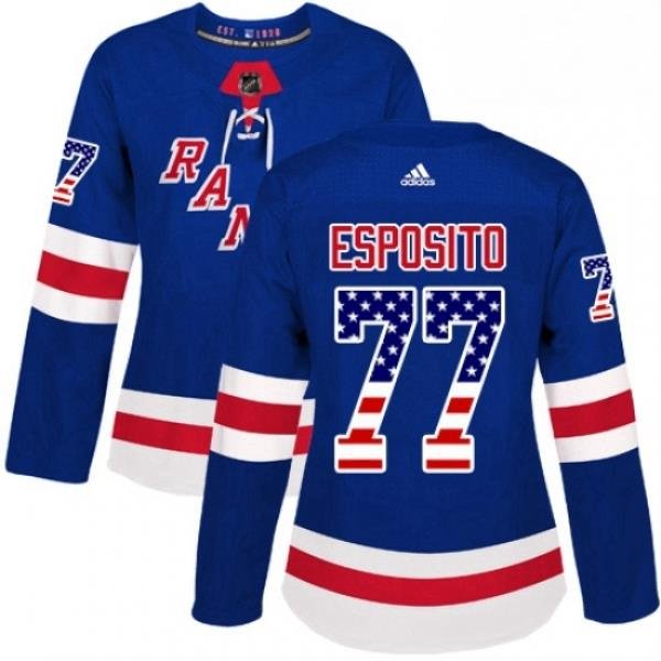 Womens Adidas New York Rangers 77 Phil Esposito Authentic Royal Blue USA Flag Fashion NHL Jersey