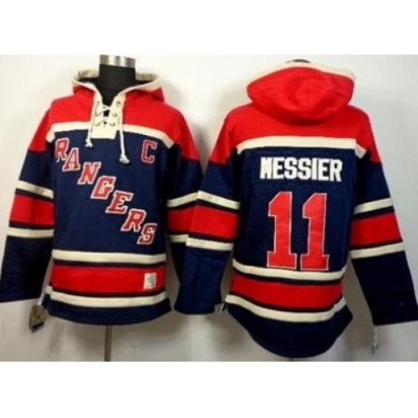 New York Rangers 11 Mark Messier Navy Blue Stitched NHL Sawyer Hooded Sweatshirt