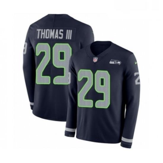 Mens Nike Seattle SeahaWks 29 Earl Thomas III Limited Navy Blue Therma Long Sleeve NFL Jersey