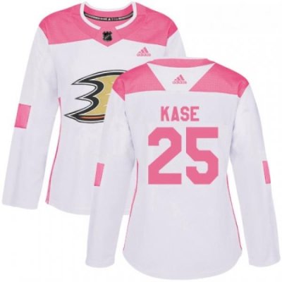 Womens Adidas Anaheim Ducks 25 Ondrej Kase Authentic WhitePink Fashion NHL Jersey