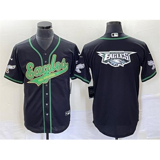 Men Philadelphia Eagles Black Team Big Logo Cool Base Stitched Baseball Jersey