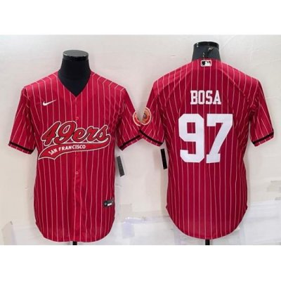 Men San Francisco 49ers 97 Nick Bosa Red With Patch Cool Base Stitched Baseball Jersey