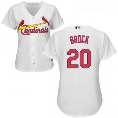 Womens Majestic St Louis Cardinals 20 Lou Brock Replica White Home Cool Base MLB Jersey