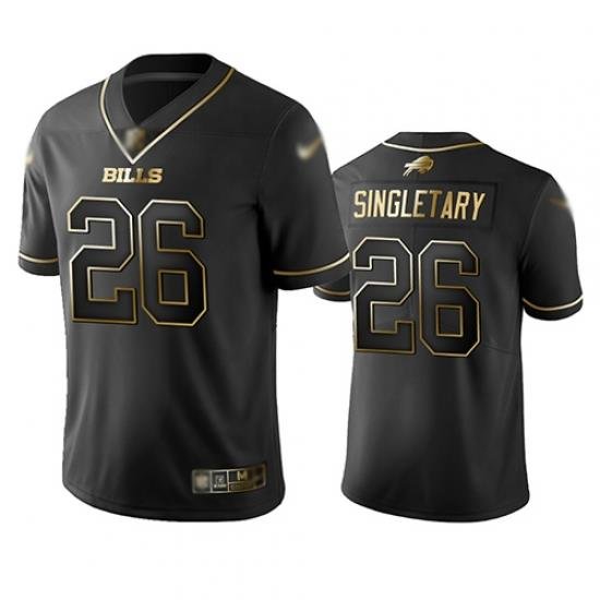 Bills 26 Devin Singletary Black Men Stitched Football Limited Golden Edition Jersey