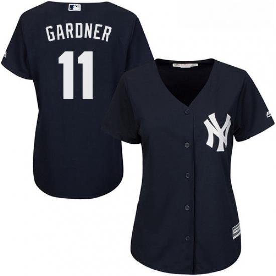 Womens Majestic New York Yankees 11 Brett Gardner Authentic Navy Blue Alternate MLB Jersey