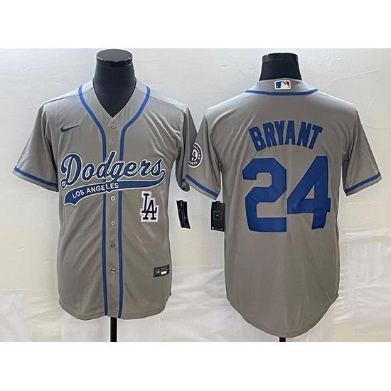 Men's Los Angeles Dodgers #24 Kobe Bryant Grey With Patch Cool Base Stitched Baseball Jersey