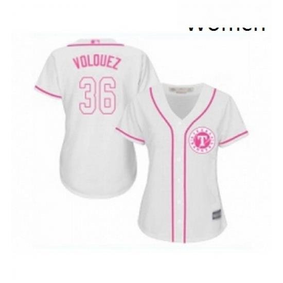 Womens Texas Rangers 36 Edinson Volquez Replica White Fashion Cool Base Baseball Jersey