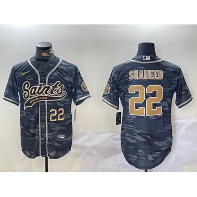 Men New Orleans Saints 22 Rashid Shaheed Grey Camo With Patch Cool Base Stitched Baseball Jersey 1