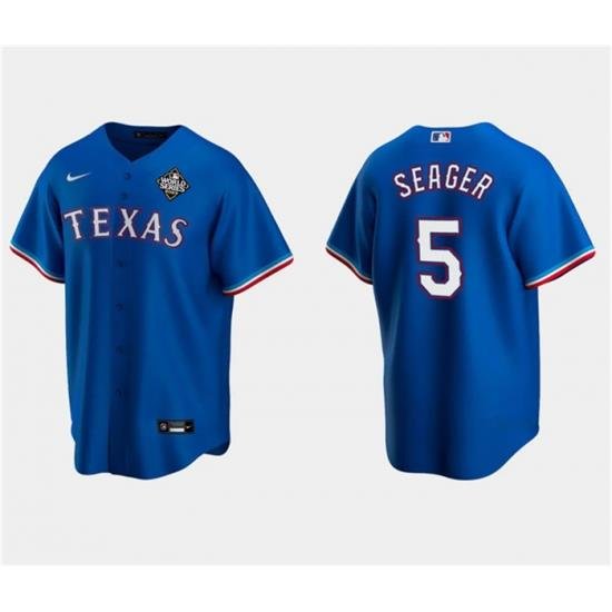 Men Texas Rangers 5 Corey Seager Royal 2023 World Series Stitched Baseball Jersey