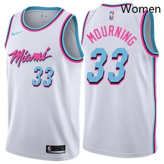 Womens Nike Miami Heat 33 Alonzo Mourning Swingman White NBA Jersey City Edition