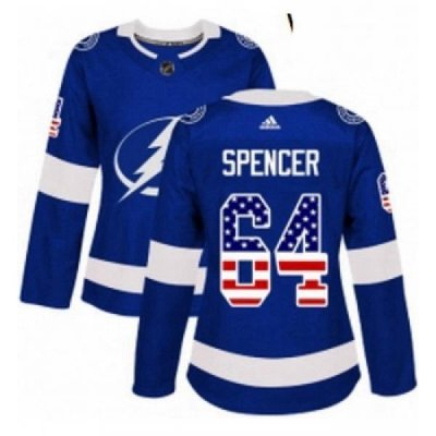 Womens Adidas Tampa Bay Lightning 64 Matthew Spencer Authentic Blue USA Flag Fashion NHL Jersey