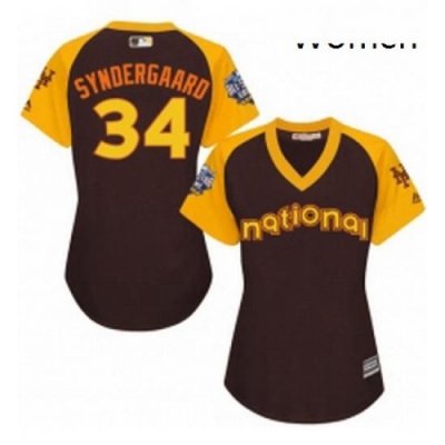 Womens Majestic New York Mets 34 Noah Syndergaard Authentic Brown 2016 All Star National League BP Cool Base MLB Jersey