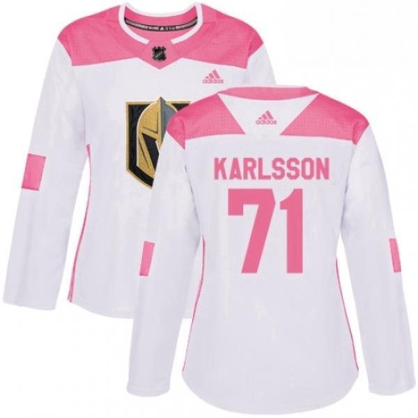 Womens Adidas Vegas Golden Knights 71 William Karlsson Authentic WhitePink Fashion NHL Jersey