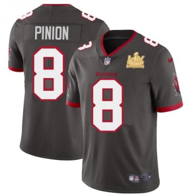 Men Tampa Bay Buccaneers 8 Bradley Pinion Men Super Bowl LV Champions Patch Nike Pewter Alternate Vapor Limited Jersey