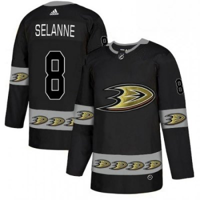 Mens Adidas Anaheim Ducks 8 Teemu Selanne Premier Black Team Logo Fashion NHL Jersey