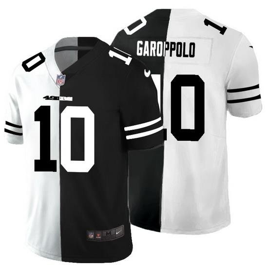 San Francisco 49ers 10 Jimmy Garoppolo Men Black V White Peace Split Nike Vapor Untouchable Limited NFL Jersey