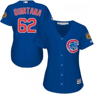 Womens Majestic Chicago Cubs 62 Jose Quintana Replica Royal Blue Alternate MLB Jersey