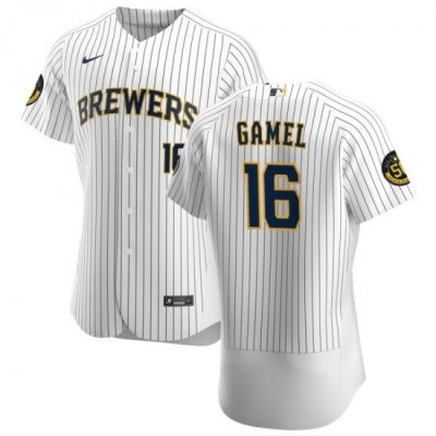 Men MilWaukee BreWers 16 Ben Gamel Men Nike White Home 2020 Flex Base Player MLB Jersey