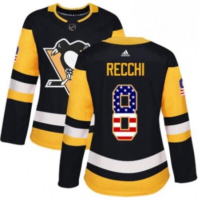 Womens Adidas Pittsburgh Penguins 8 Mark Recchi Authentic Black USA Flag Fashion NHL Jersey