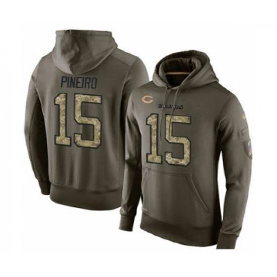 Football Mens Chicago Bears 15 Eddy Pineiro Green Salute To Service Mens Pullover Hoodie