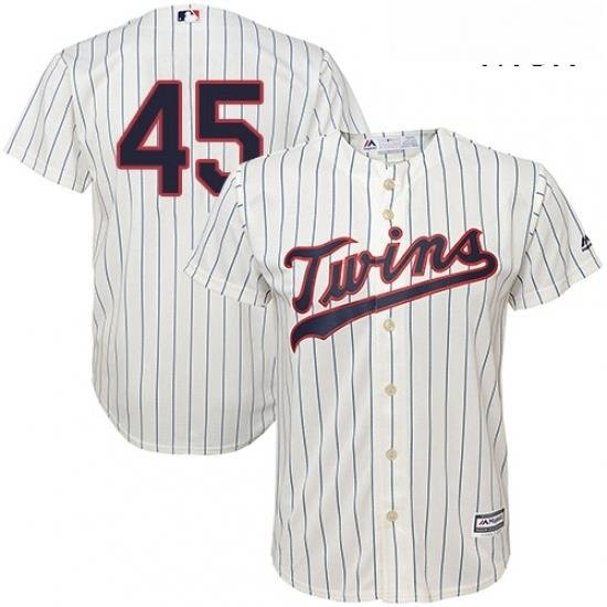 Mens Majestic Minnesota Twins 45 Phil Hughes Replica Cream Alternate Cool Base MLB Jersey