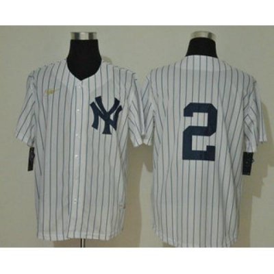 Men's NeW York Yankees #2 Derek Jeter No Name White ThroWback Stitched MLB Cool Base Nike Jersey