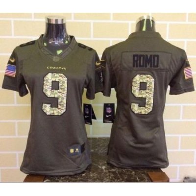 Women Nike Cowboys #9 Tony Romo Green Stitched NFL Limited Salute to Service Jersey