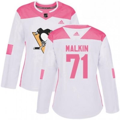 Womens Adidas Pittsburgh Penguins 71 Evgeni Malkin Authentic WhitePink Fashion NHL Jersey